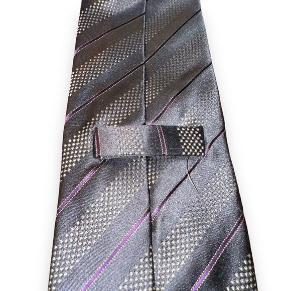 Ermenegildo Zegna Gray & Purple Striped Handmade in Italy Tie - Picture 4 of 5